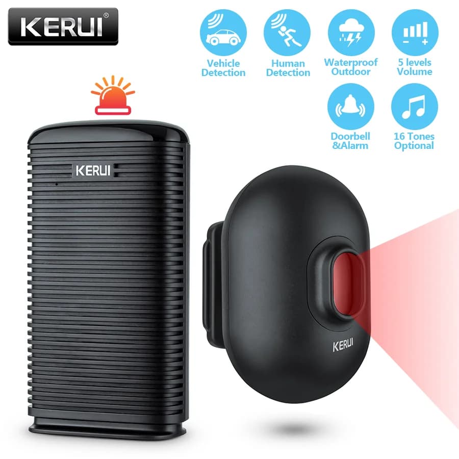KERUI DW9 Allarme di sicurezza per vialetto wireless Rilevatore di movimento PIR impermeabile Garage Allarme antifurto di benvenuto Sistema sicuro Patrol