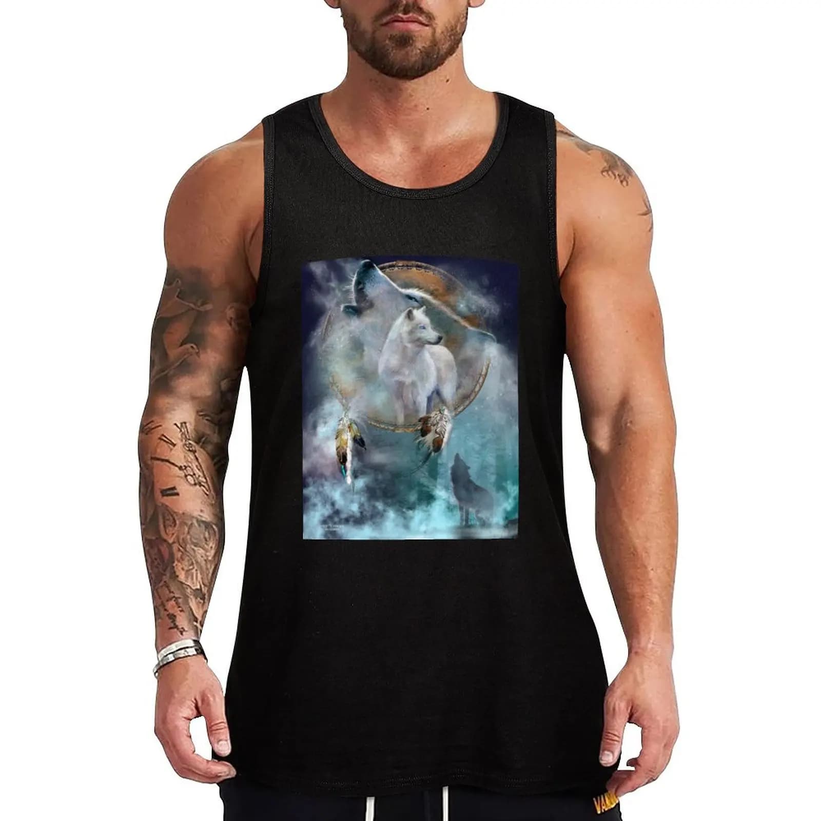 Dream Catcher - Spirit Of The White Wolf Tank Top Work Gear Tank Top Utility Durable Sleeveless