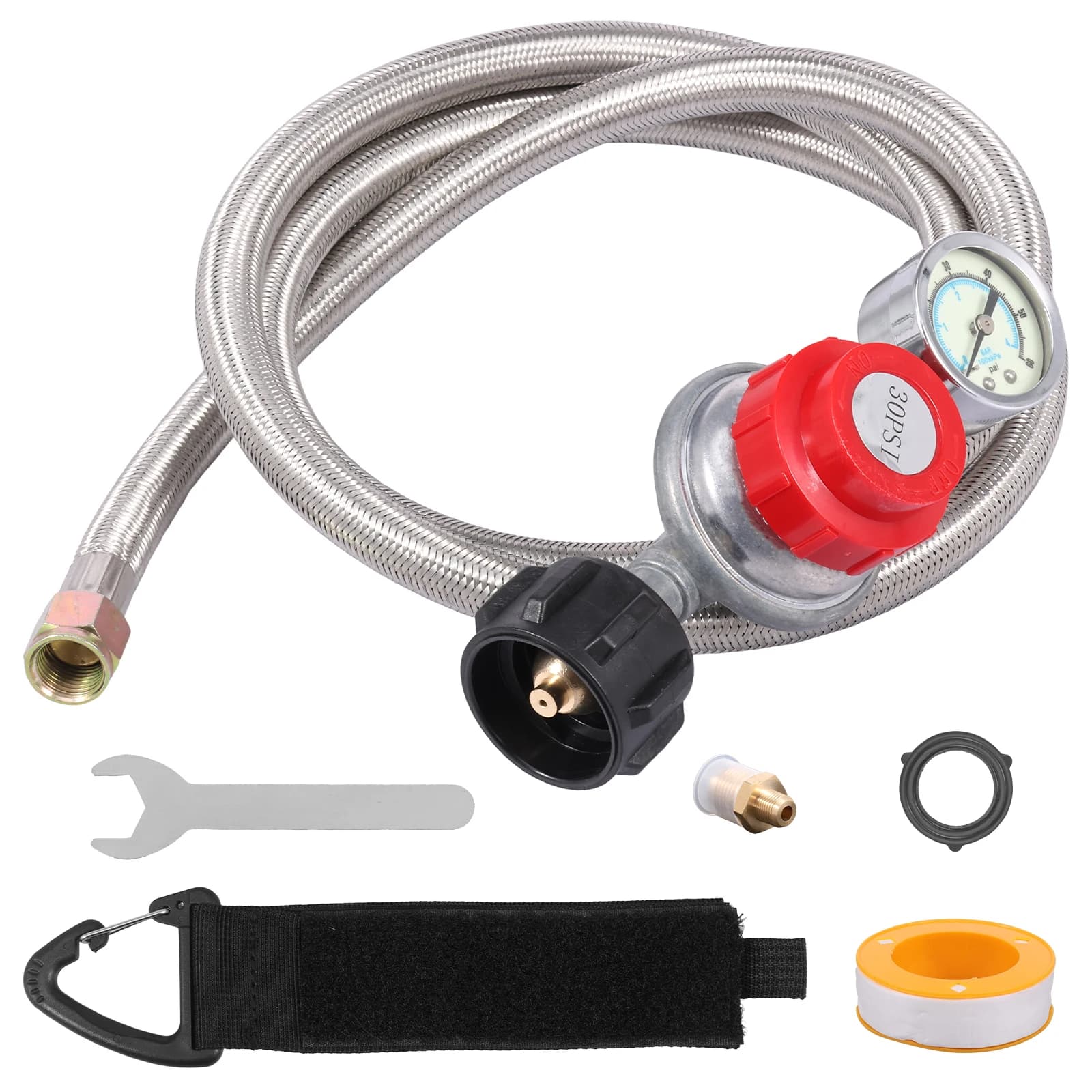 Regolatore di Propano in Acciaio Inossidabile e Ottone, Regolatore di Propano Regolabile Resistente al Calore, Tubo Flessibile per Grill a Gas e Fornelli da Campeggio