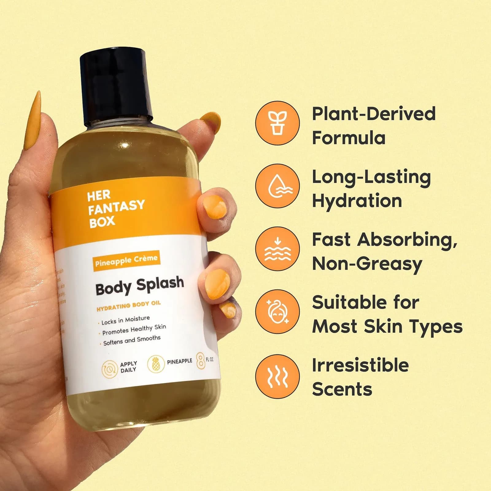 La sua scatola delle fantasie | Olio Idratante per il Corpo 8 Fl Oz (Confezione da 1), Giallo