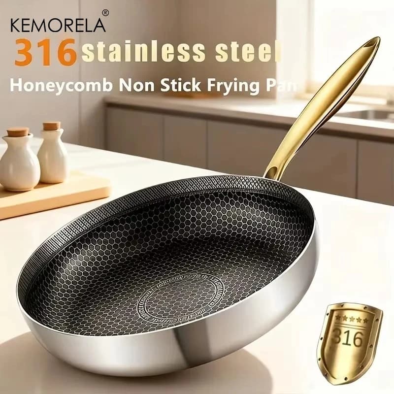 Padella Antiaderente in Acciaio Inox 316, Wok a Nido d'Ape, Padella per Bistecche, Pentola per Fornelli a Gas e a Induzione, Utensili da Cucina