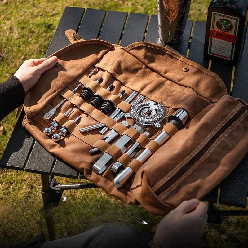 Set da cocktail in acciaio inossidabile nuovo con borsa portaoggetti per mezza stanza