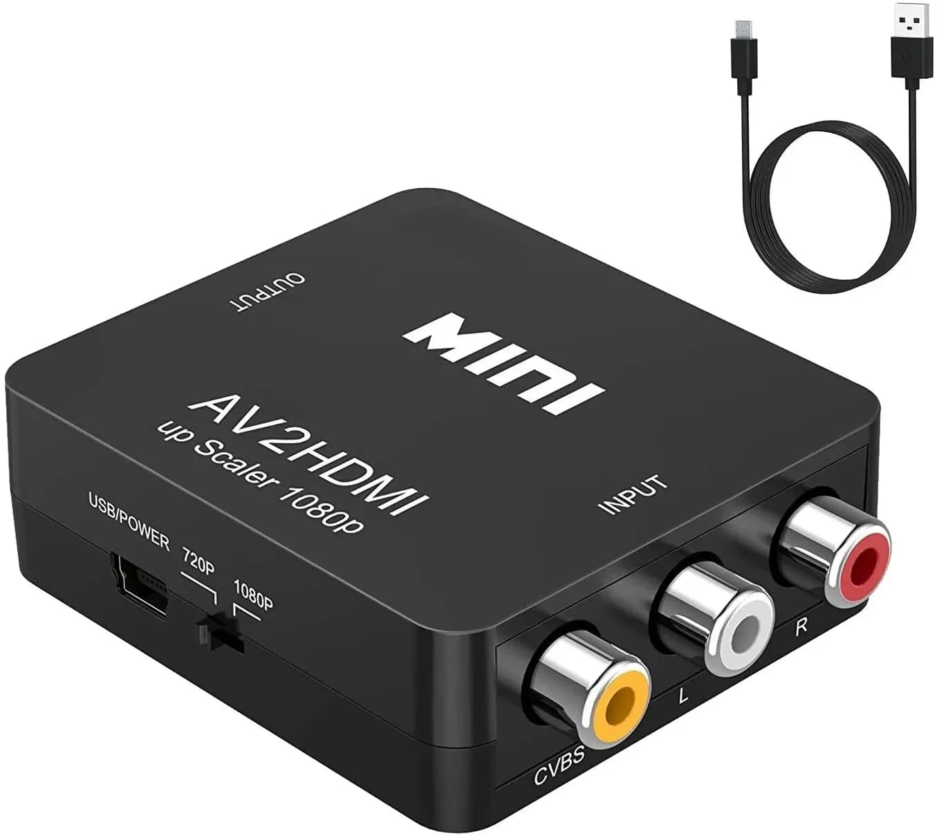HD 1080P RCA AV Converter to HDMI Composite Video CVBS Audio Adapter Mini AV to HDMI RCA for PS2/3 VCR DVD to TV with USB cable