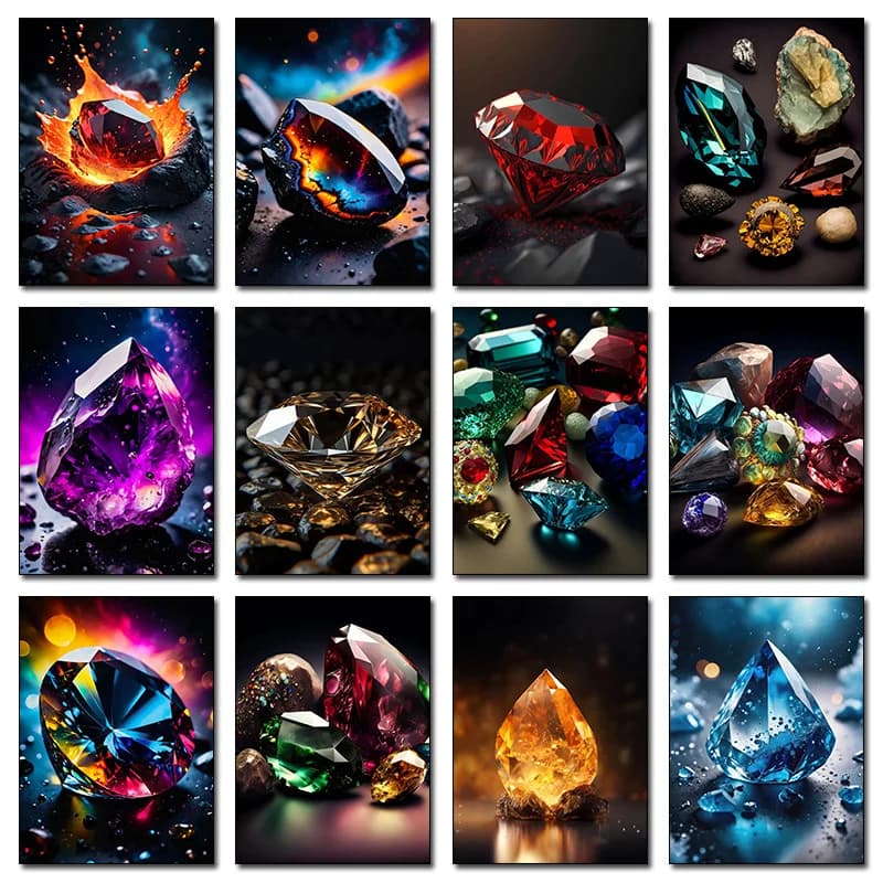 Colorful Gem Crystal Diamond Simple Fashion Luxury Posters Prints Canvas Painting Wall Art Picture Living Room Office Home De
