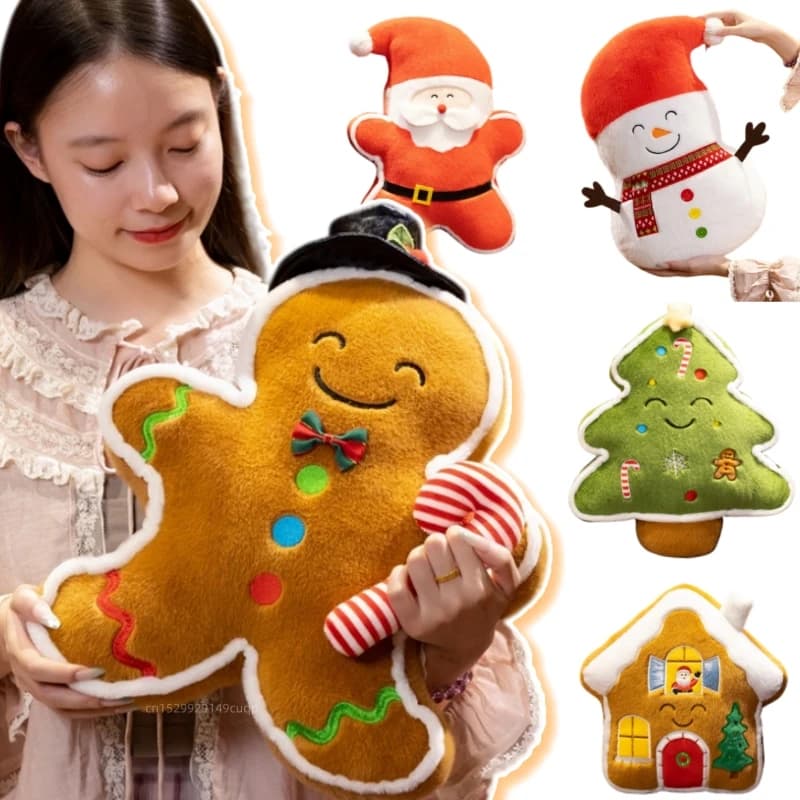 Creative New Christmas Plush Doll Pillow Soft Snowman Tree Santa Claus House Gingerbread Stuffed Toy Home Decor Gift For Kids
