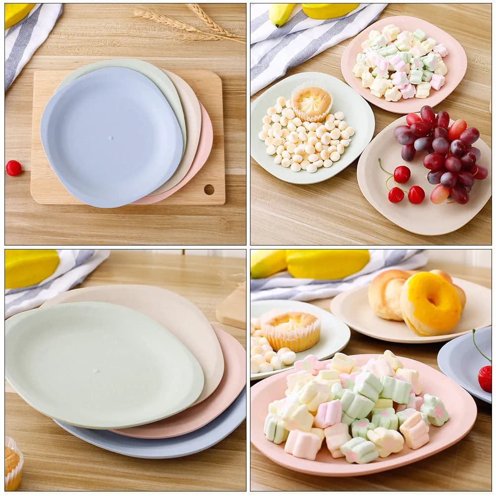 Set of 4 Plates in Paglia di Grano, Multifunctional Containers for Food, Dessert dishes, Snack trays, Birthday parties and Kitchen