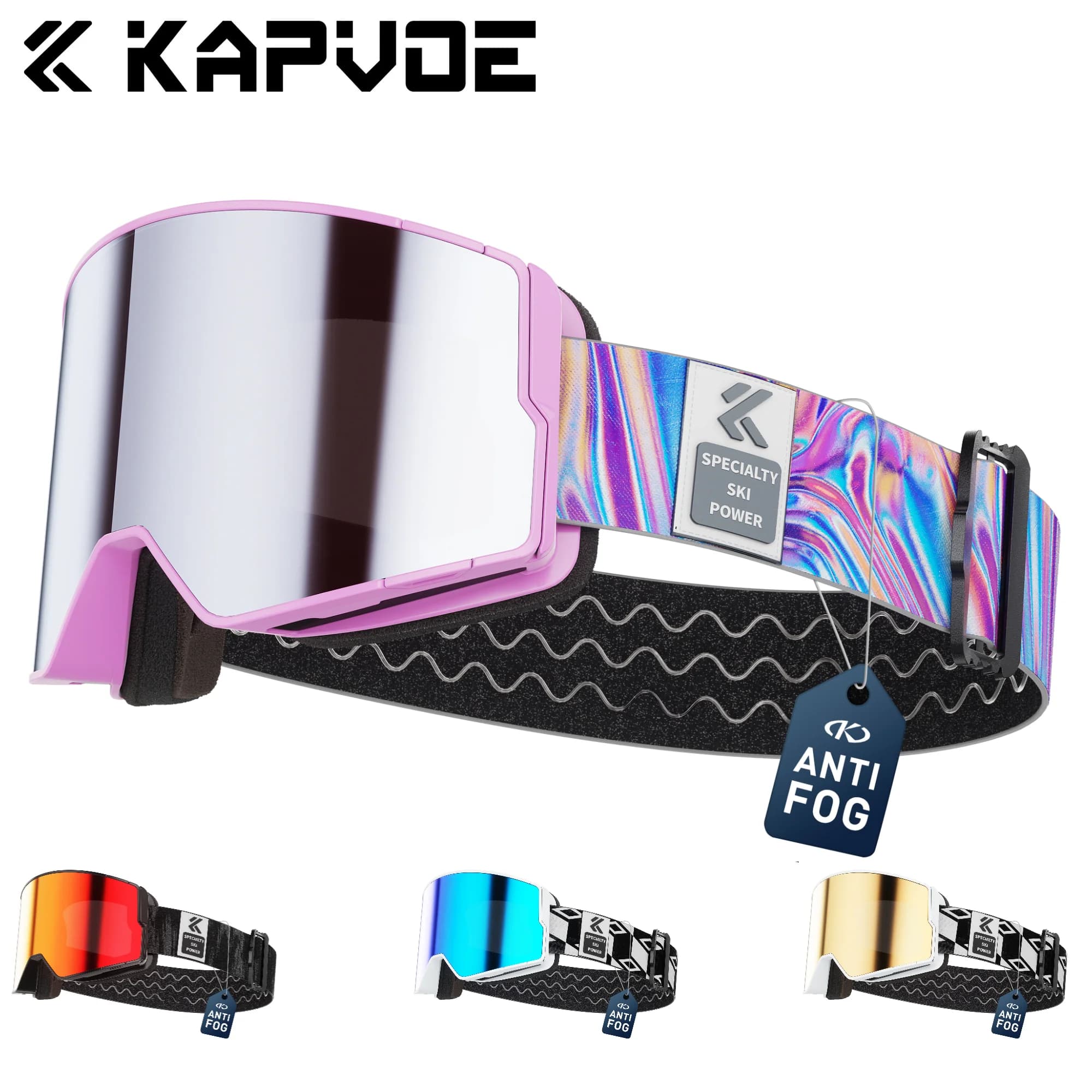 Kapvoe Occhiali da neve Sci Snowboard Maschera da sci per uomo Donna Kit lenti antiappannamento Protezione UV400 Occhiali da motoslitta Moto