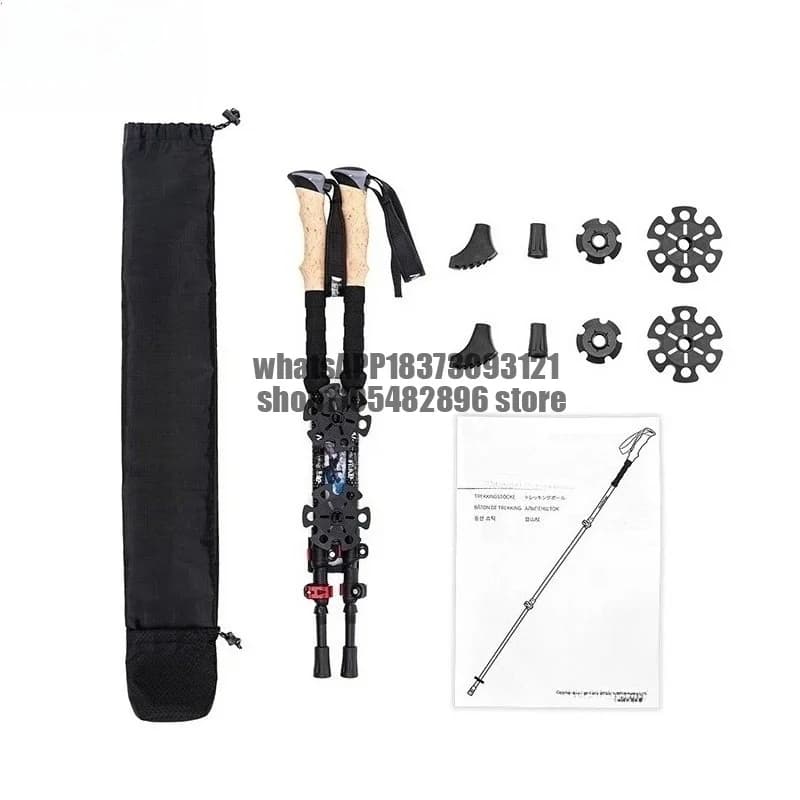 Trekking Poles 2pcs Carbon Fiber Collapsible Telescopic Sticks Lightweight Walking Hiking Stick Climbing Stick
