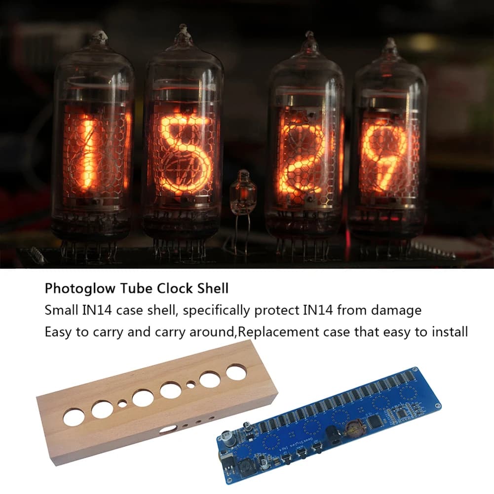 IN14 Kit di montaggio orologio a tubo incandescente Guscio in legno di faggio IN14 Tubo Nixie Orologio digitale a LED Kit elettronico fai da te DC12V 1A per esperimenti