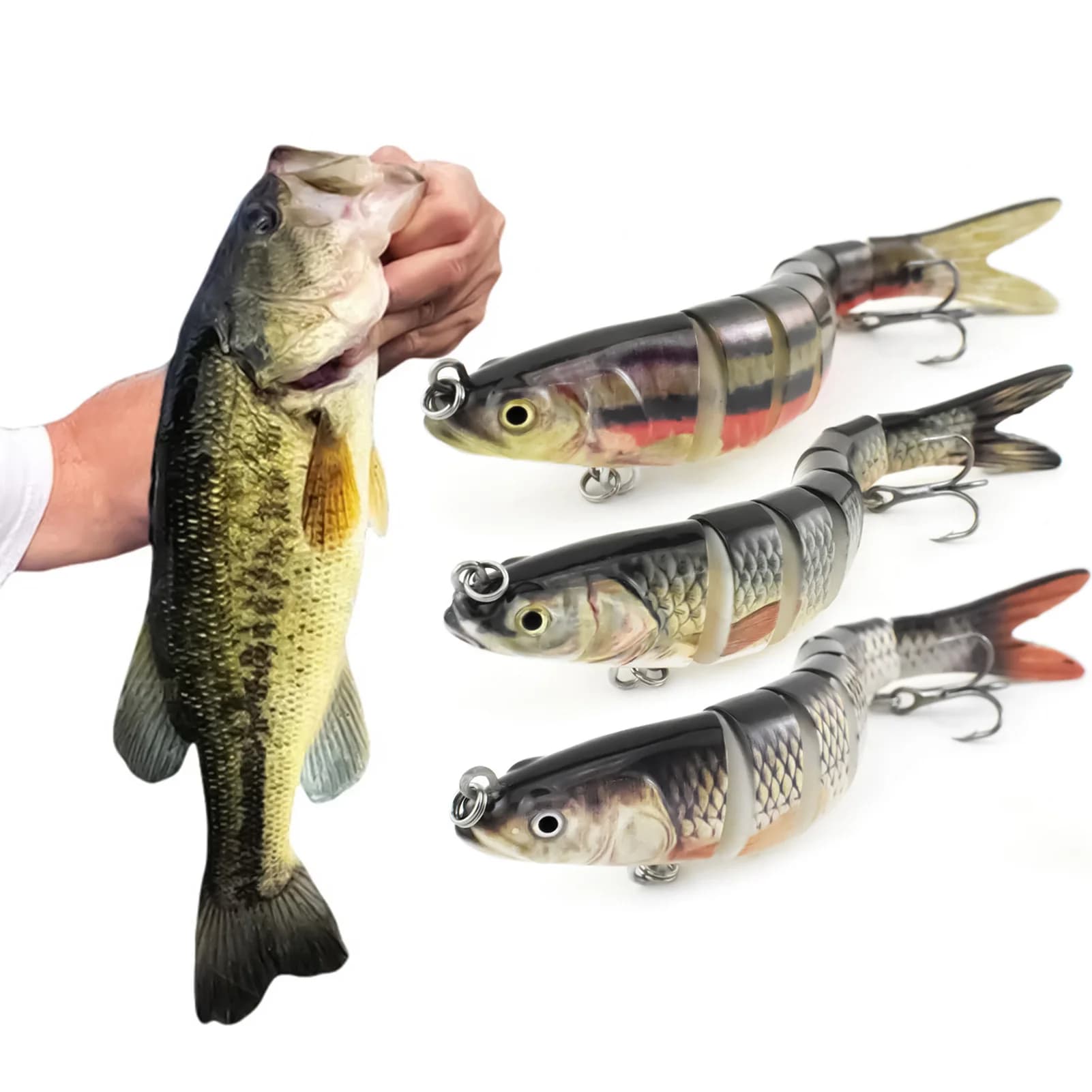 14 centimeters 8 sections hard lure bait set 3 pieces plastic ABS realistic multi-joint fishing call for bass trout water salt fresh water