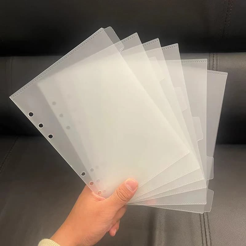 A5 6Pcs raccoglitore tasche raccoglitore cartelle con cerniera per 6 anelli pagina divisore per Notebook borsa per documenti in foglia di PVC impermeabile