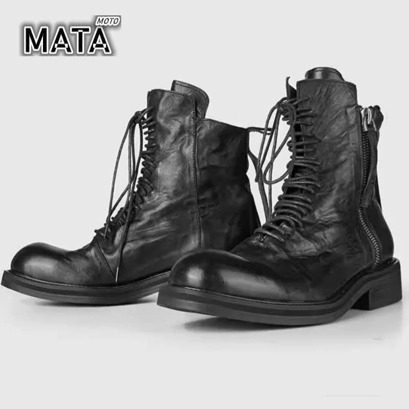 Stivali da Moto Stile Britannico, Stivaletti da Uomo in Vera Pelle, Scarpe Vintage Fatte a Mano, Calzature Casual con Suola Spessa per Uomo