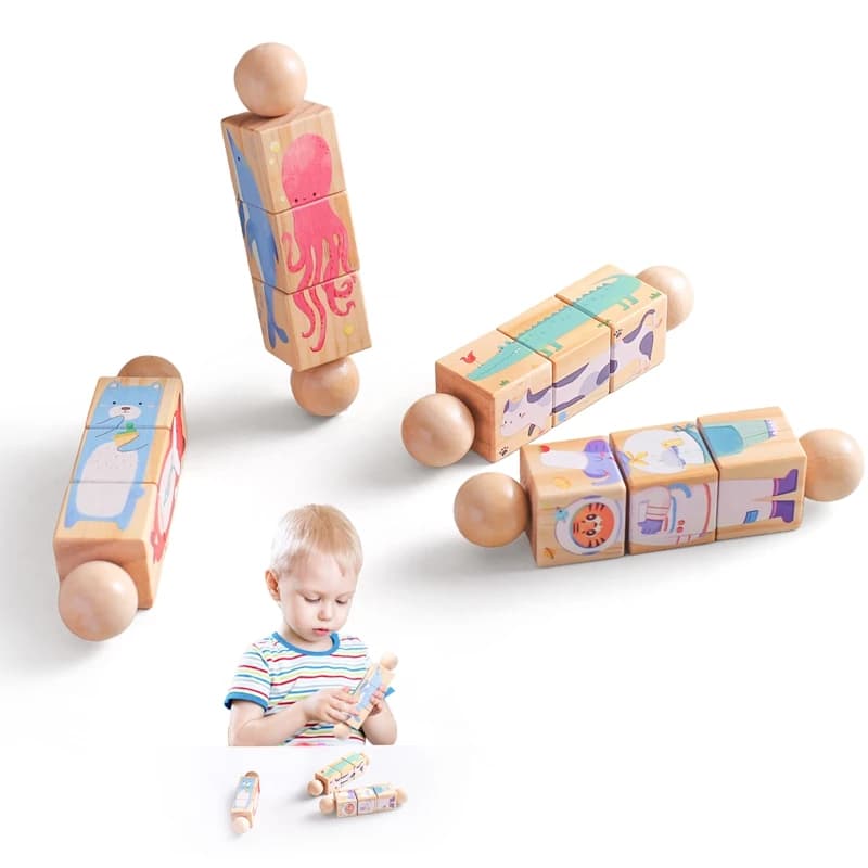 1PC sonagli per bambini in legno giocattolo rotante a forma di animale blocchi coordinati giocattolo esercizio per bambini coordinazione Puzzle giocattolo Montessori regalo per bambini