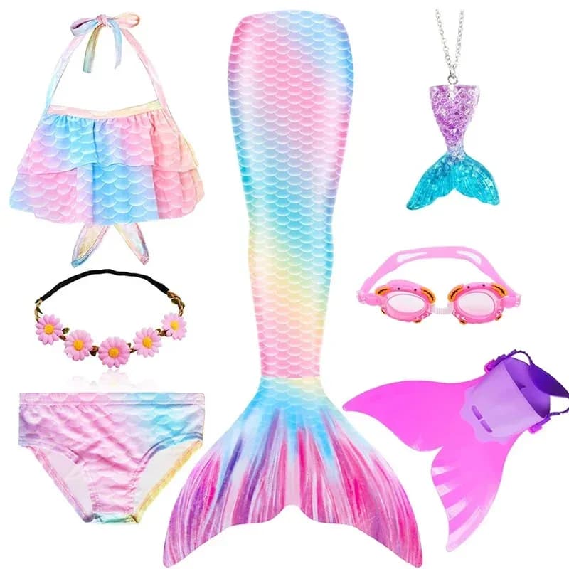 Kids Swimmable Mermaid Tail for Girls for Swimming Children Bating Suit Mermaid Costume Swimsuit Can Add With Monofin Fin Goggle