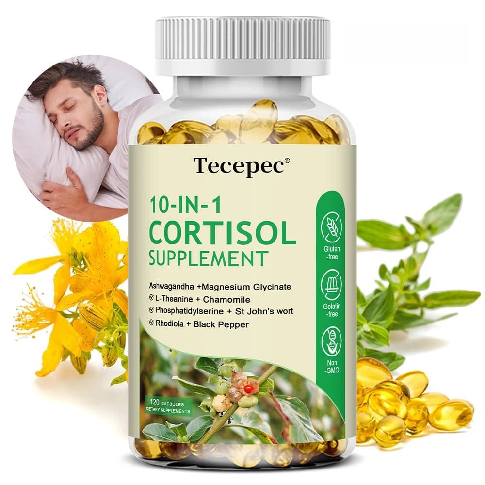 Supplements Cortisol, Detox Cortisol 10 in 1 with Ashwagandha, magnesium, black pepper, balanced cortisol levels, 120 capsules