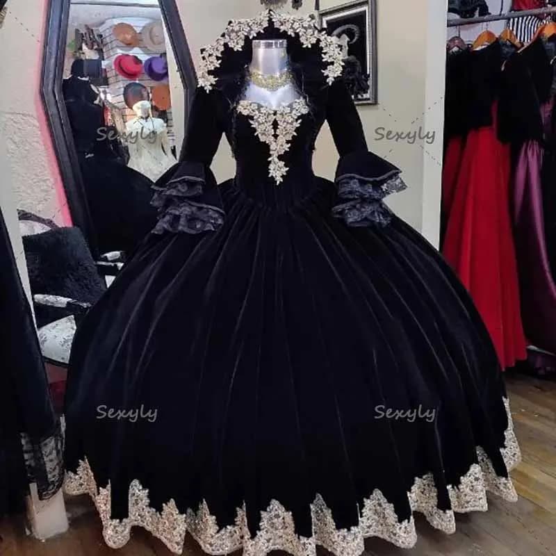 Abito da sposa gotico vittoriano in velluto nero con giacca con maniche a sbuffo in pizzo abiti da sposa vintage medievali celtici spagnoli personalizzati
