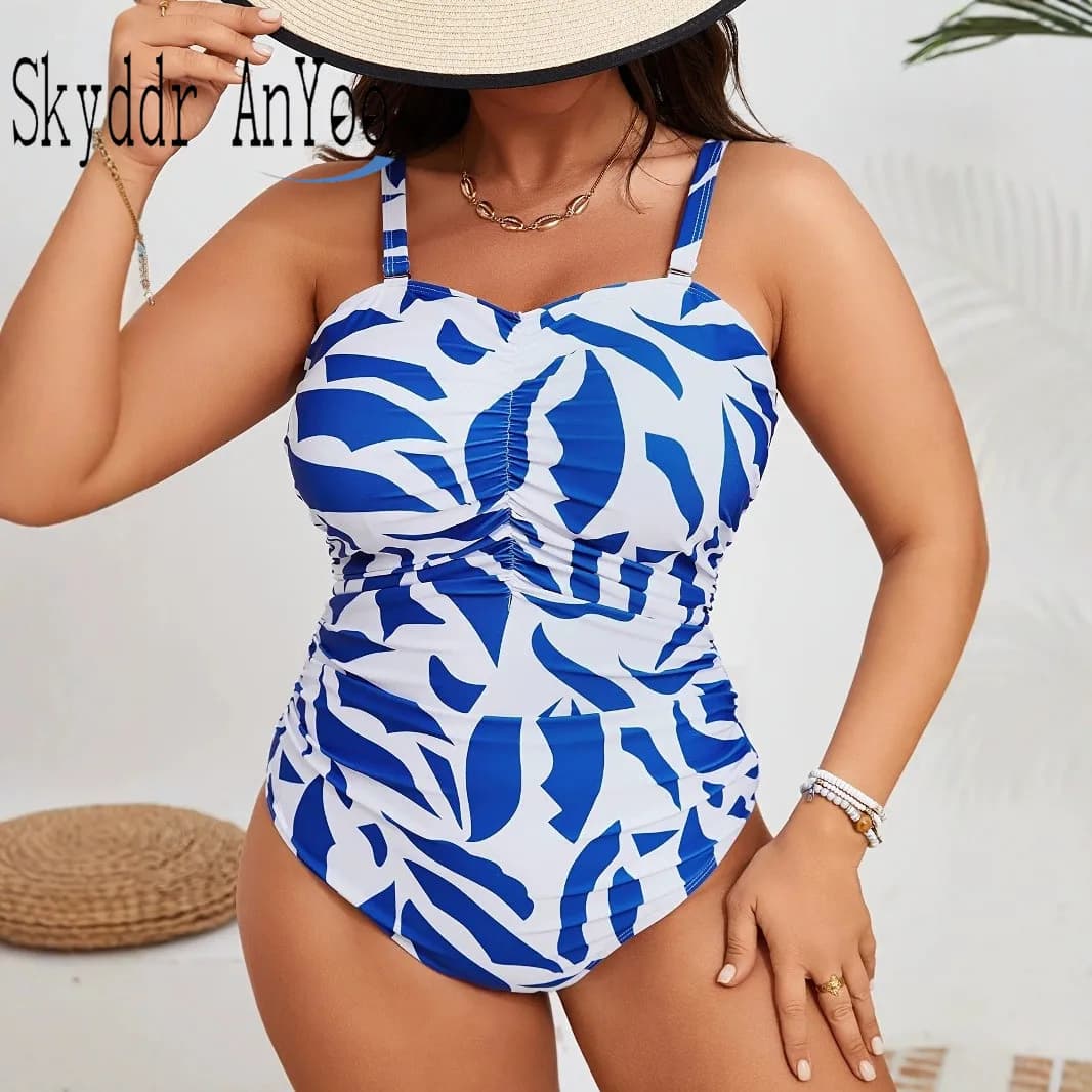 Full Size Strong Swimwear 2025 Printed Swimwear Women's Trendy Swimwear Sexy Swimwear with Monokini Chest Control with Adjustable Wide Straps