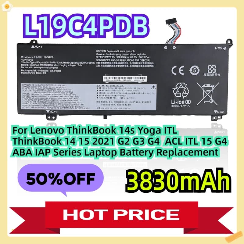 Per Lenovo ThinkBook 14s Yoga ITL ThinkBook 14 15 2021 G2 G3 G4 ACL ITL 15 G4 ABA IAP Series Sostituzione della batteria del computer portatile