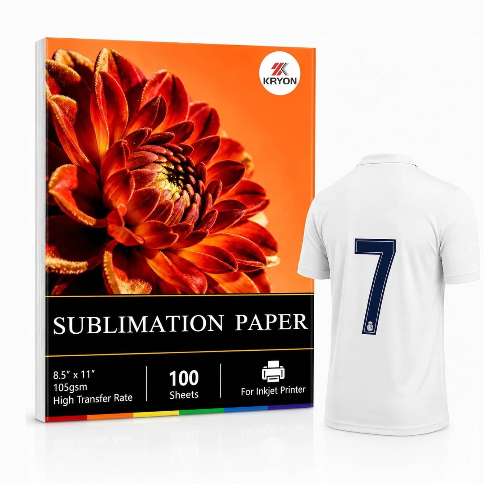 100 Sheets Letter Size Sublimation Paper 105gsm 8.5x11in, Fast Dry Vivid Color Heat Transfer for DIY