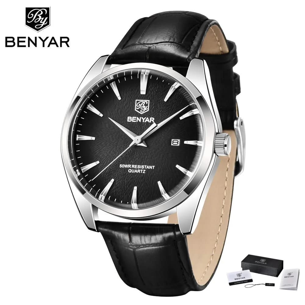 Benyar 5163 Luxury military wrist watches of the best brands Quartz watches Leather Simple waterproof watch for men Reloj Hombre