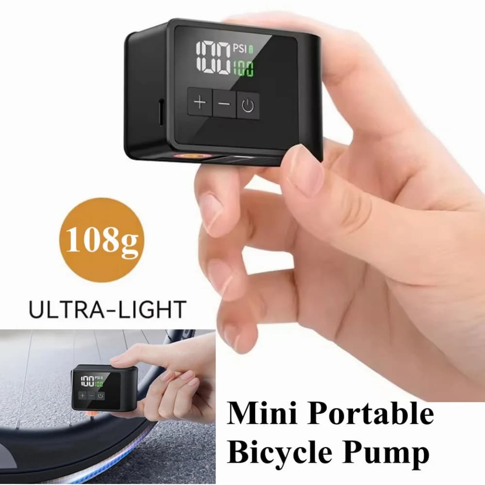 Mini Pompa d'Aria Portatile per Bici da Strada e Mountain Bike, Ricarica Type-C con Manometro, Accessori Leggeri per Ciclismo