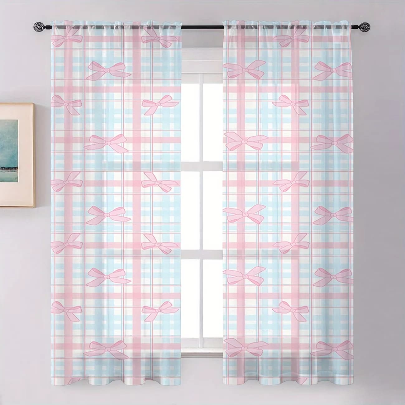 2PCS Digital Printing Sheer Curtain, Ikat Tribal Boho Colorful Pattern, Ethnic Global Textile Inspired Living Room Decor