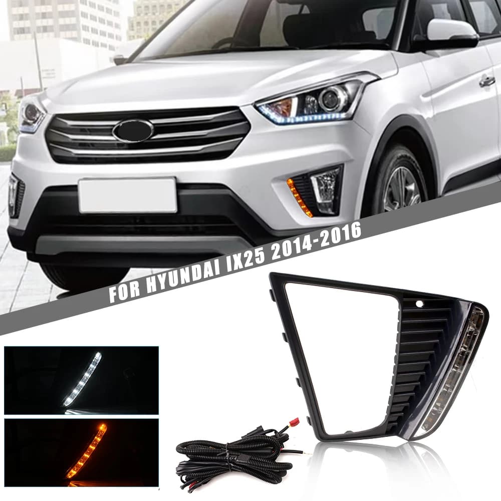 LED DRL Day Light per Hyundai iX25 2014 2016 2016 Daytime Running Light fendinebbia Bezel Dynamic Sequential Turn Signal1SET