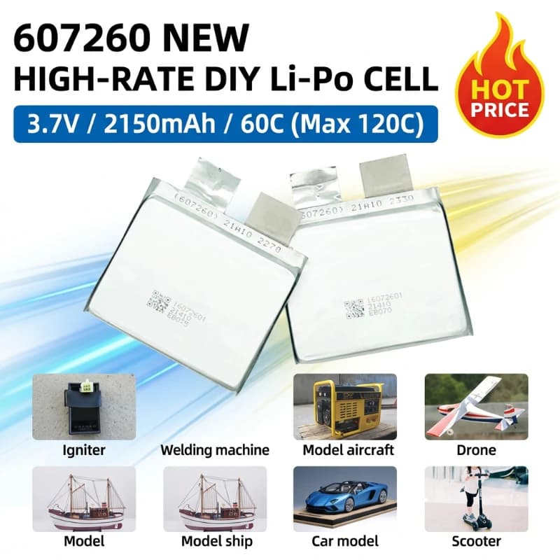 607260 506580 Li-ion Cell 3.7V 2150mAh 60C DIY 2S 3S 7.6V 11.4V Battery for Car Jump Starter Igniter Drone
