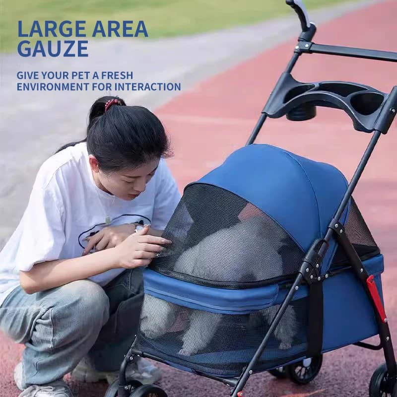 Wholesale Durable Oxford Pet Stroller With Storage Basket, Foldable Lightweight Dog Cat Carrier For Outdoor Travel Walking
