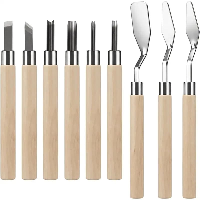 Blocchi per intaglio in linoleum (9 pezzi) per la stampa artistica, kit per intaglio del legno con 3 raschietti, kit per la creazione di timbri per principianti, artigianato fai da te