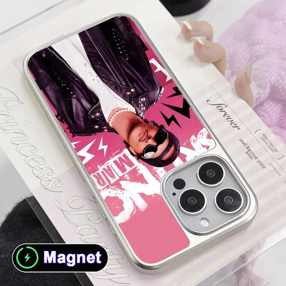 Cover Colorata Bruno Mars Placcata Argento Magsafe per iPhone 17 16 15 14 13 12 11 Air Pro Max Plus