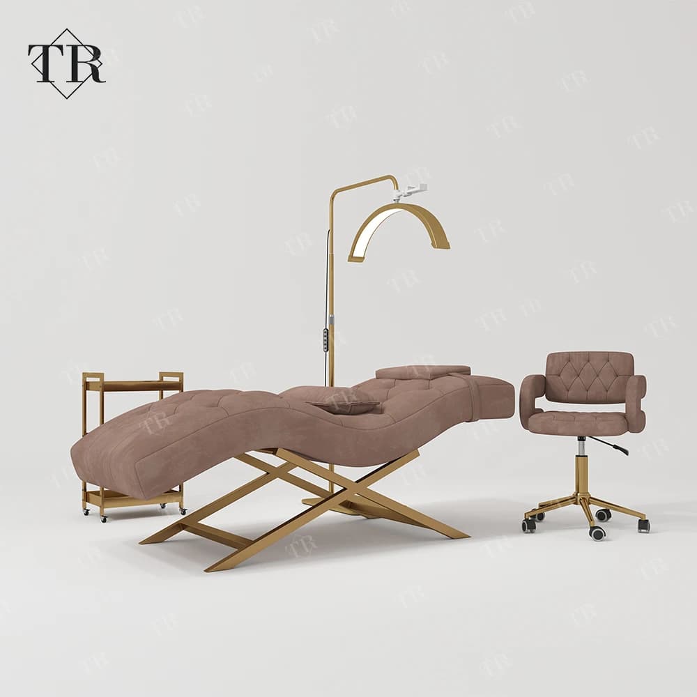 Lettino per Massaggi in Memory Foam Curvo in Titanio Personalizzabile per Extension Ciglia, Divano per Salone di Bellezza