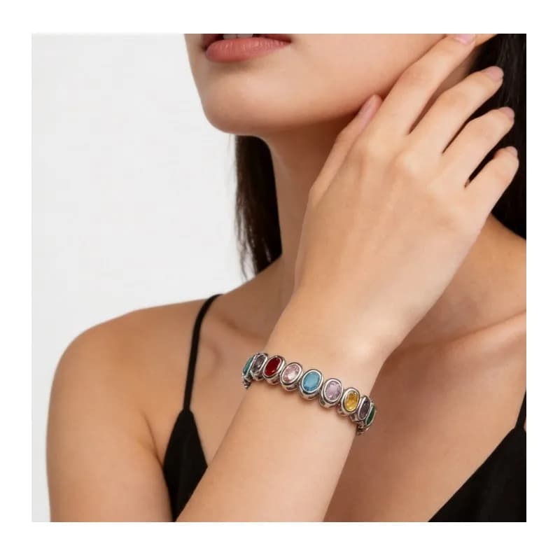 Bracciale in Zircone Colorato che Non Sbiadisce, Gioielli in Argento, Bracciale di Cristallo di Lusso Leggero, Gioielli di Nicchia