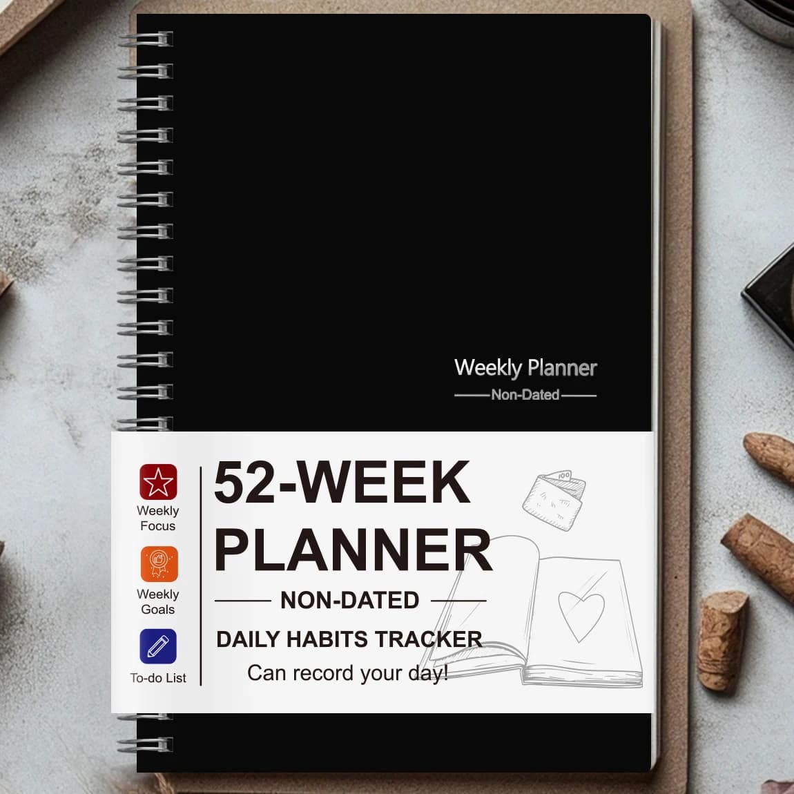 Agenda settimanale da 52 settimane non datata A5 con spirale, tracker delle abitudini, obiettivi settimanali, lista delle cose da fare, diario per la produttività