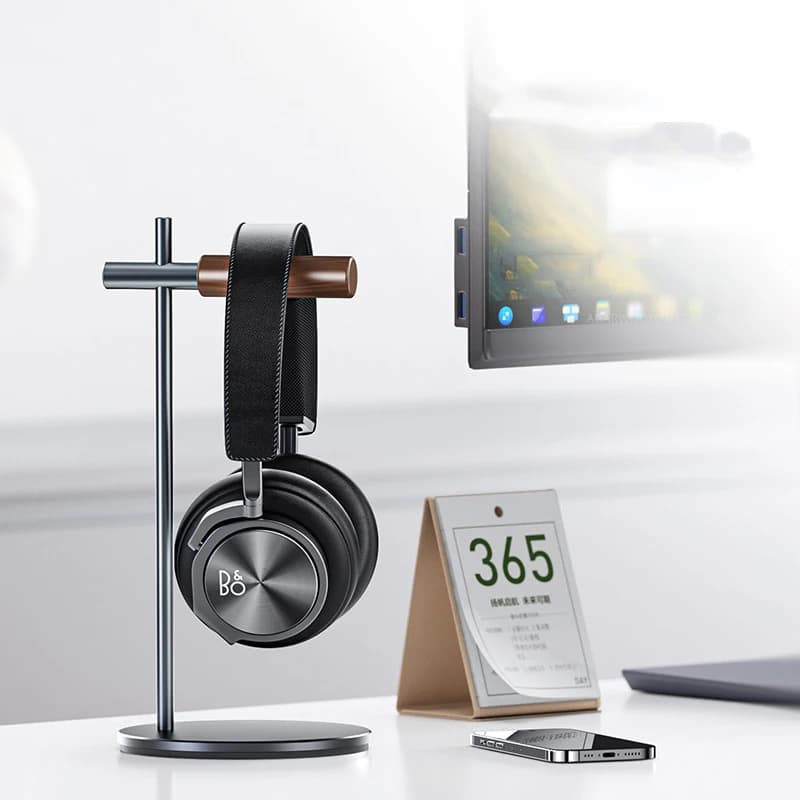 Metal & Walnut Wood Headphone Stand,Anti-slip Base Universal Desk Holder for Gaming Over-ear Headsets,Minimalist Display Rack