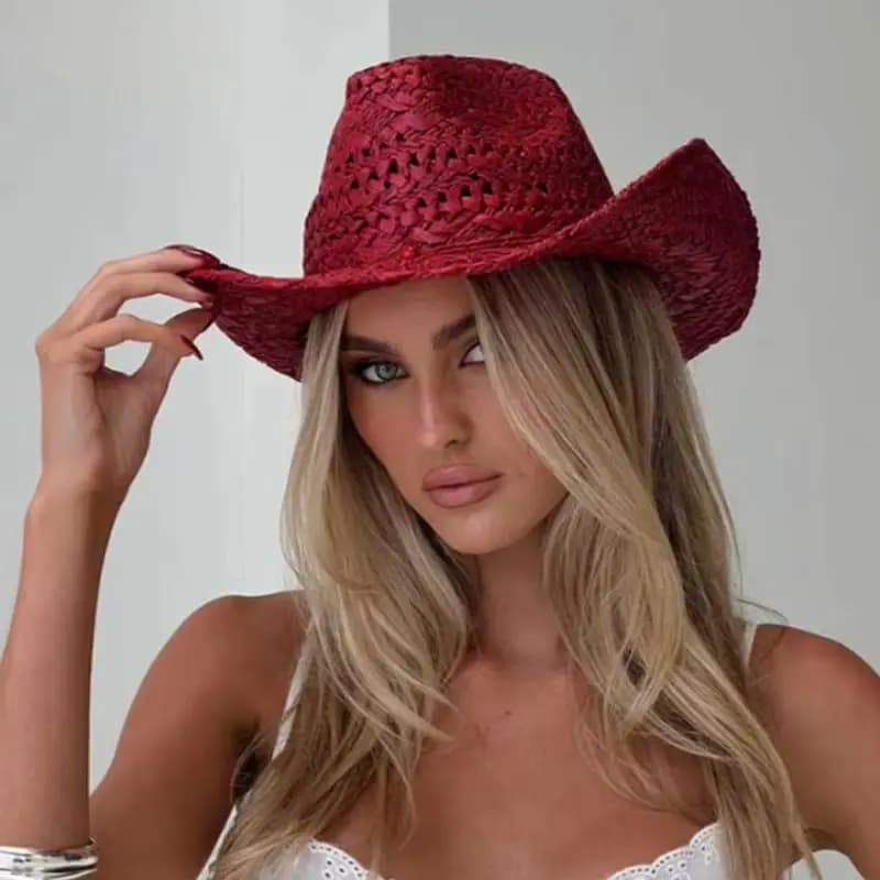 Cappello da cowboy rosso dipinto a mano cappello di paglia estivo da uomo e da donna cappello da cowboy da viaggio all'aperto protezione solare cappello da spiaggia sombrero vaquero