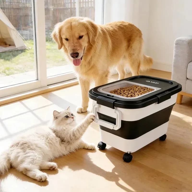 Contenitore per Cibo per Cani 20-25 libbre, Contenitore Ermetico per Alimenti per Animali Domestici con Coperchio Bloccabile, Contenitore Pieghevole con Ruote