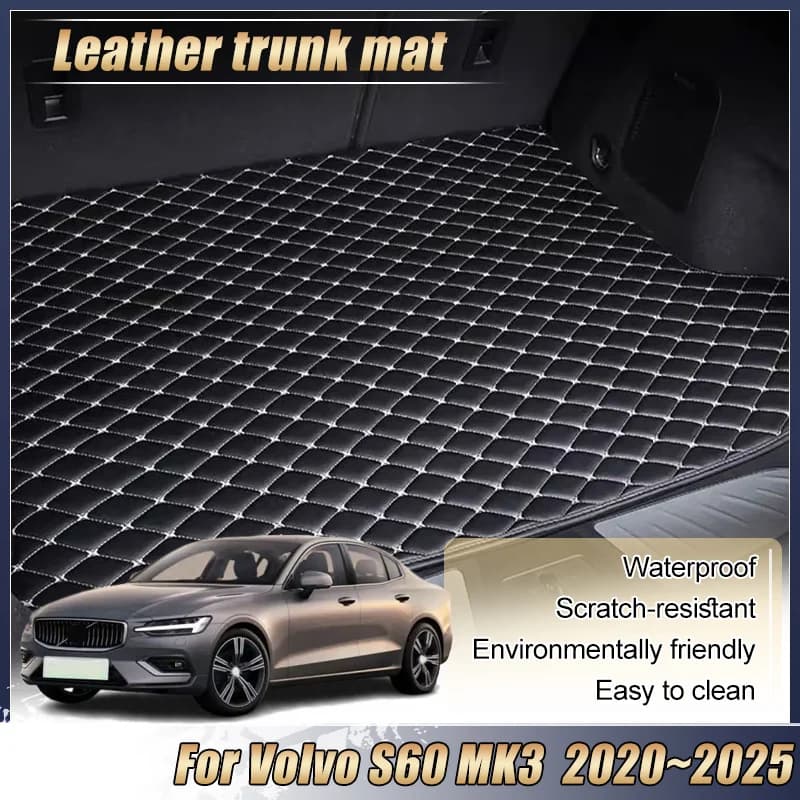Tappetini per Bagagliaio in Pelle per Volvo S60 MK3 2020-2025, Rivestimento Antiscivolo per Area di Carico, Accessori Interni Auto