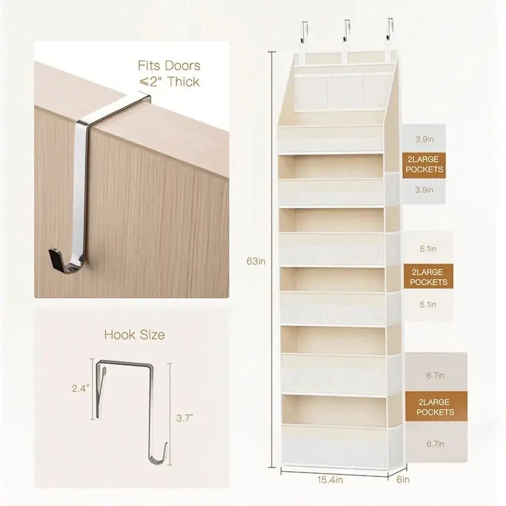 Pockets Over The Door Storage Organizer, Heavy Duty Hanging Shelves For Closet Bathroom Pantry, Space Saver Vertical Storage So