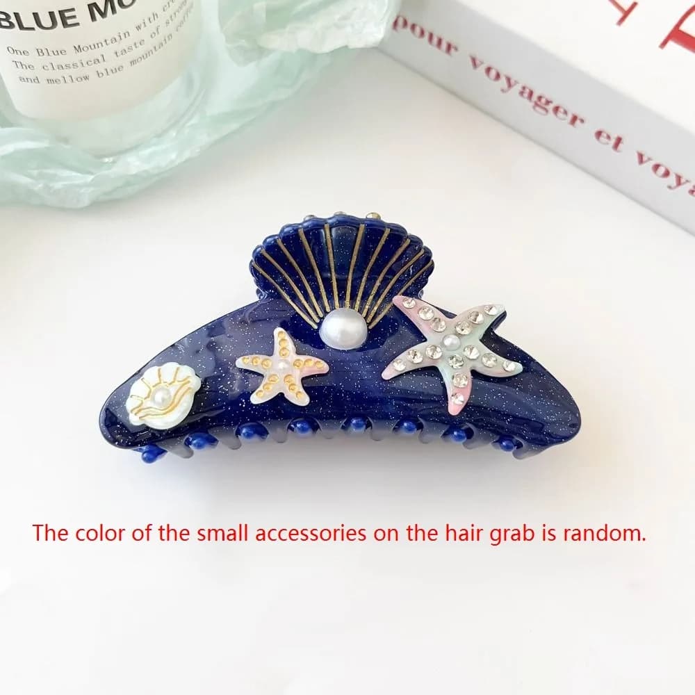 Creative Starfish Ocean Shell Hair Grab Hair Clip Pearl Rhinestone Hair Claw Geometry Hairpin Acrylic Shark Clip Female