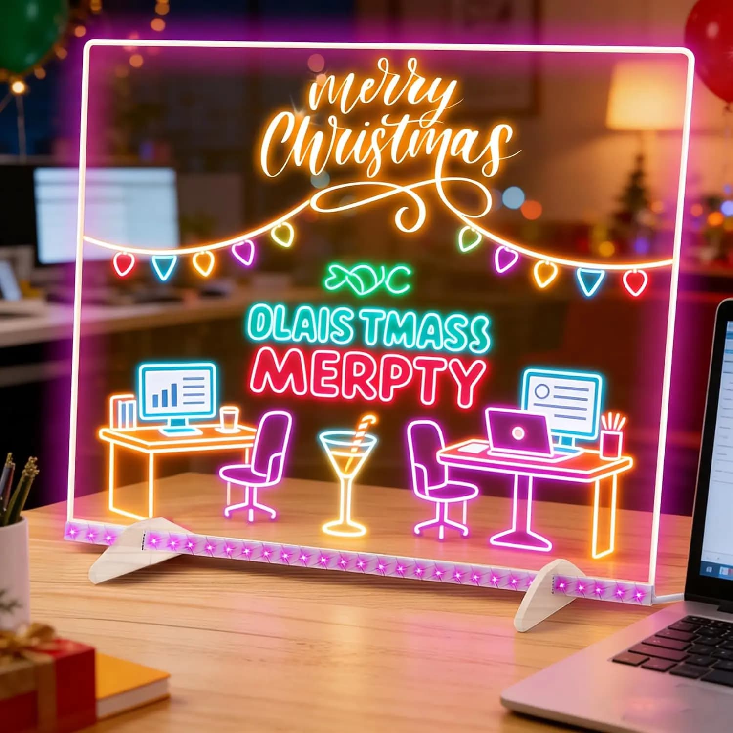 Tavoletta Luminosa LED 13.7"x10", Kit Artistico Neon Glow con 9 Penne, Blocco da Disegno Riutilizzabile per Decorazione Ufficio, Regalo di Compleanno