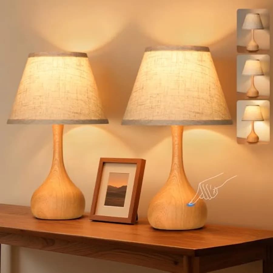 Lampada da Tavolo Touch da 17 Pollici per Camera da Letto, Set da 2, Lampada da Comodino Dimmerabile a 3 Intensità, Lampada da Scrivania Rustica in Metallo con Paralume in Lino