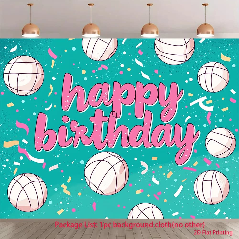 Banner piatto 2D per sfondo di festa di compleanno a tema pallavolo - Con testo 'Buon Compleanno' e pallone da pallavolo