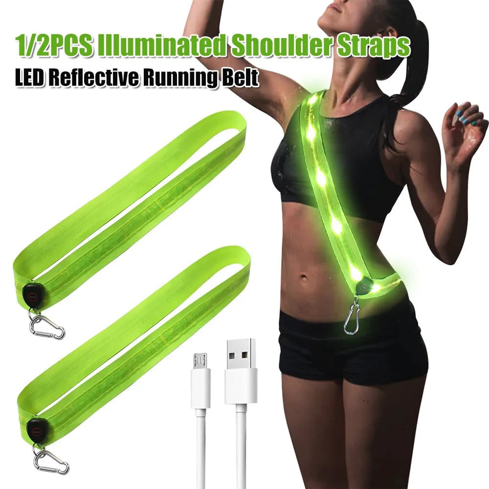 LED Reflective Belt Rechargeable for Running and Cycling, Night Safety LED Bretelles, Luminous Equipment for Hiking, Jogging and Walking