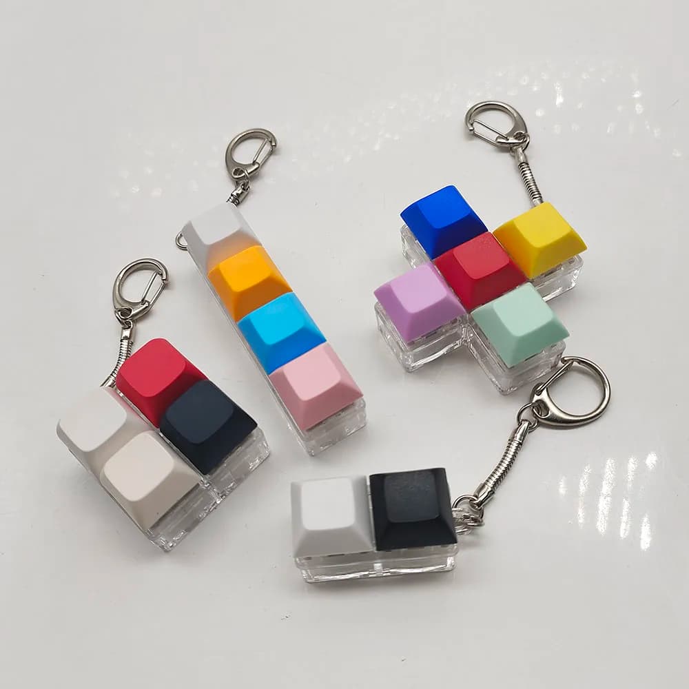 1 Pezzo Tester Tastiera Meccanica a 4 Tasti con LED, Antistress Fai-da-te, Giocattolo Sensoriale Fidget Spinner con Tasti Keycap e Portachiavi