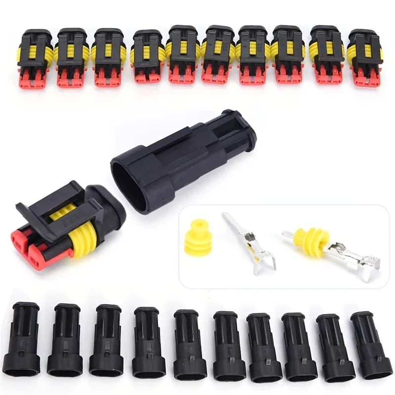 10 Sets Kit 2 Pin Way AMP Super Seal Waterproof Electrical Wire Connector Plug