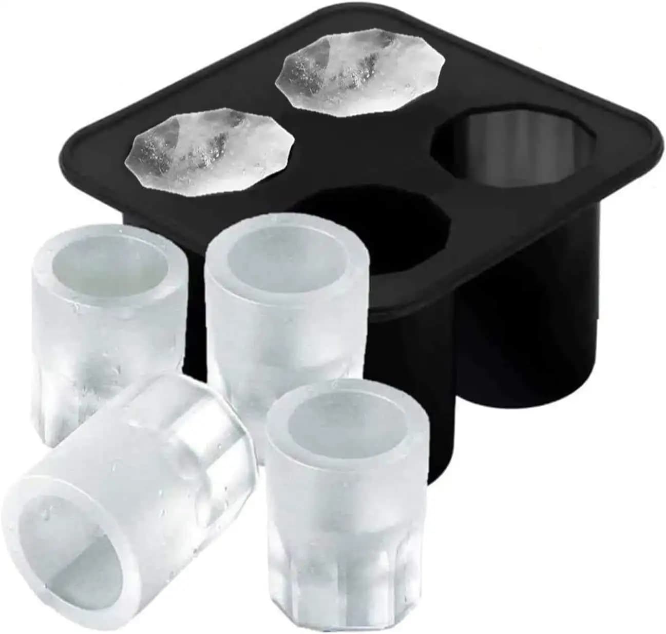 Stampo in Silicone a Forma di 4 Bicchieri per Cubetti di Ghiaccio, Ideale per Shot, Cocktail, Whisky, Birra, Feste Estive, Strumento da Cucina per Bevande Fredde