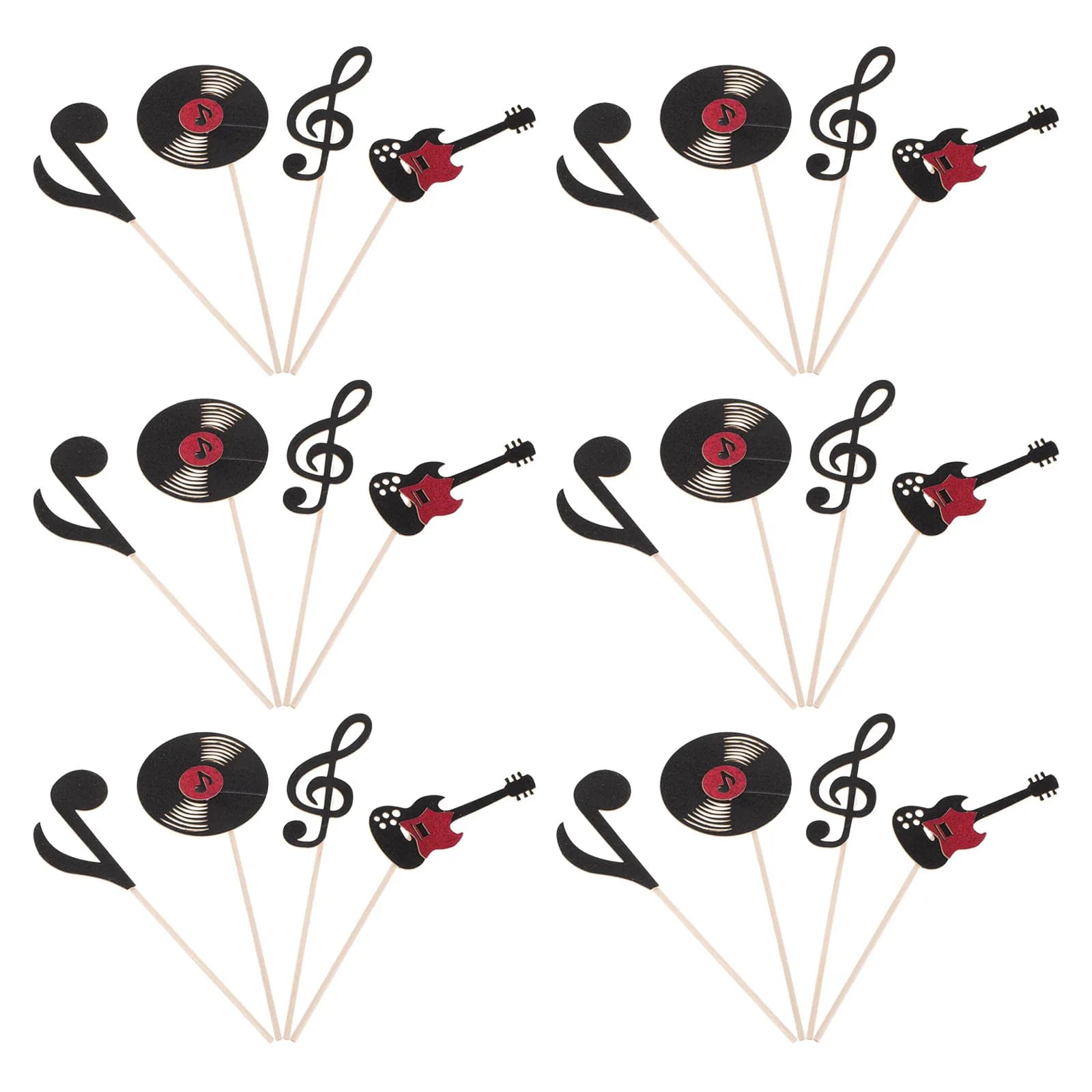 24Pcs Guitar Rock Cupcake Picks Vinyl Record Music Notes Cake Toppers Dessert Table Decorations for Music Themed Birthday Baby