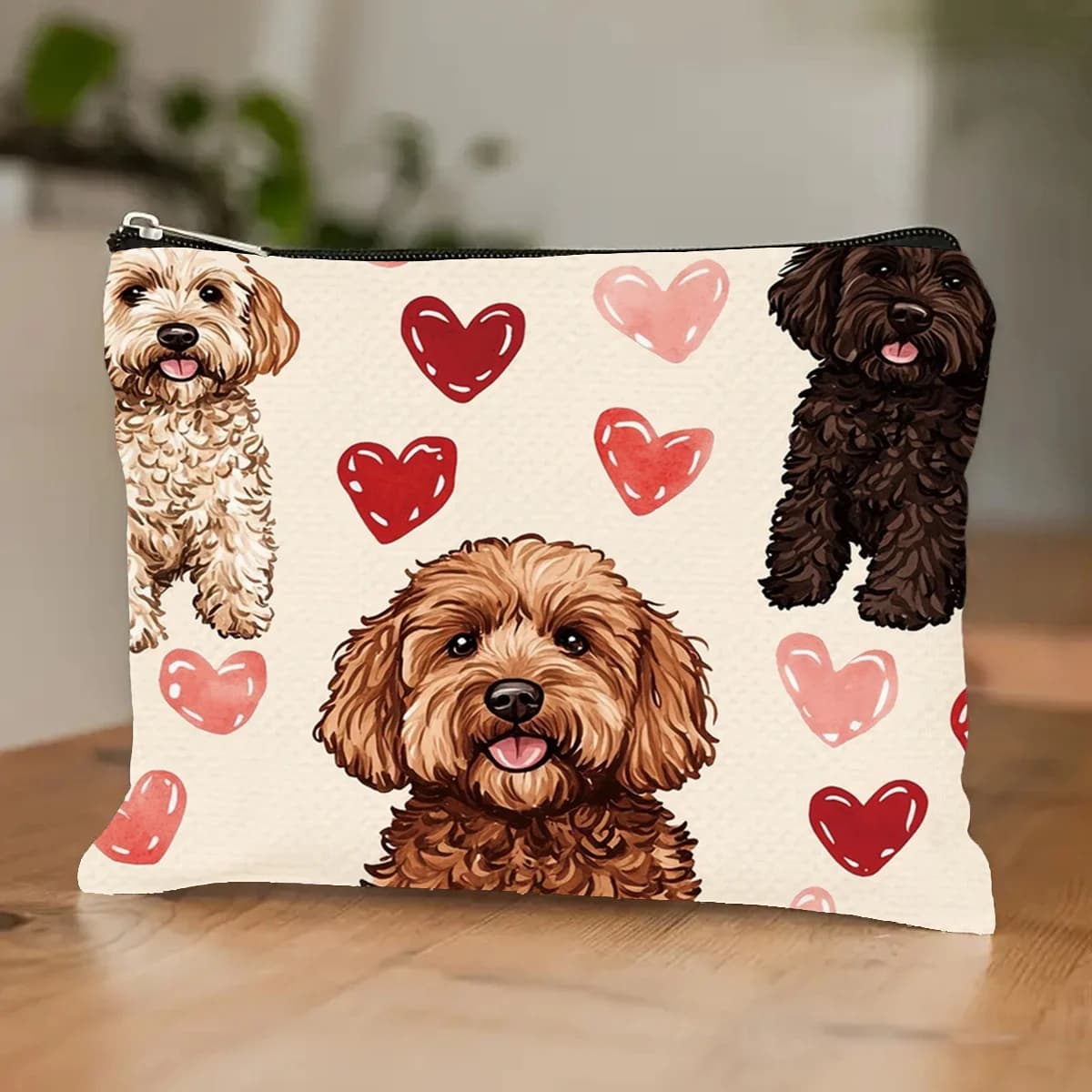A cosmetic bag with puppies pattern, graceful multifunctional bag with zipper, jewelry case.