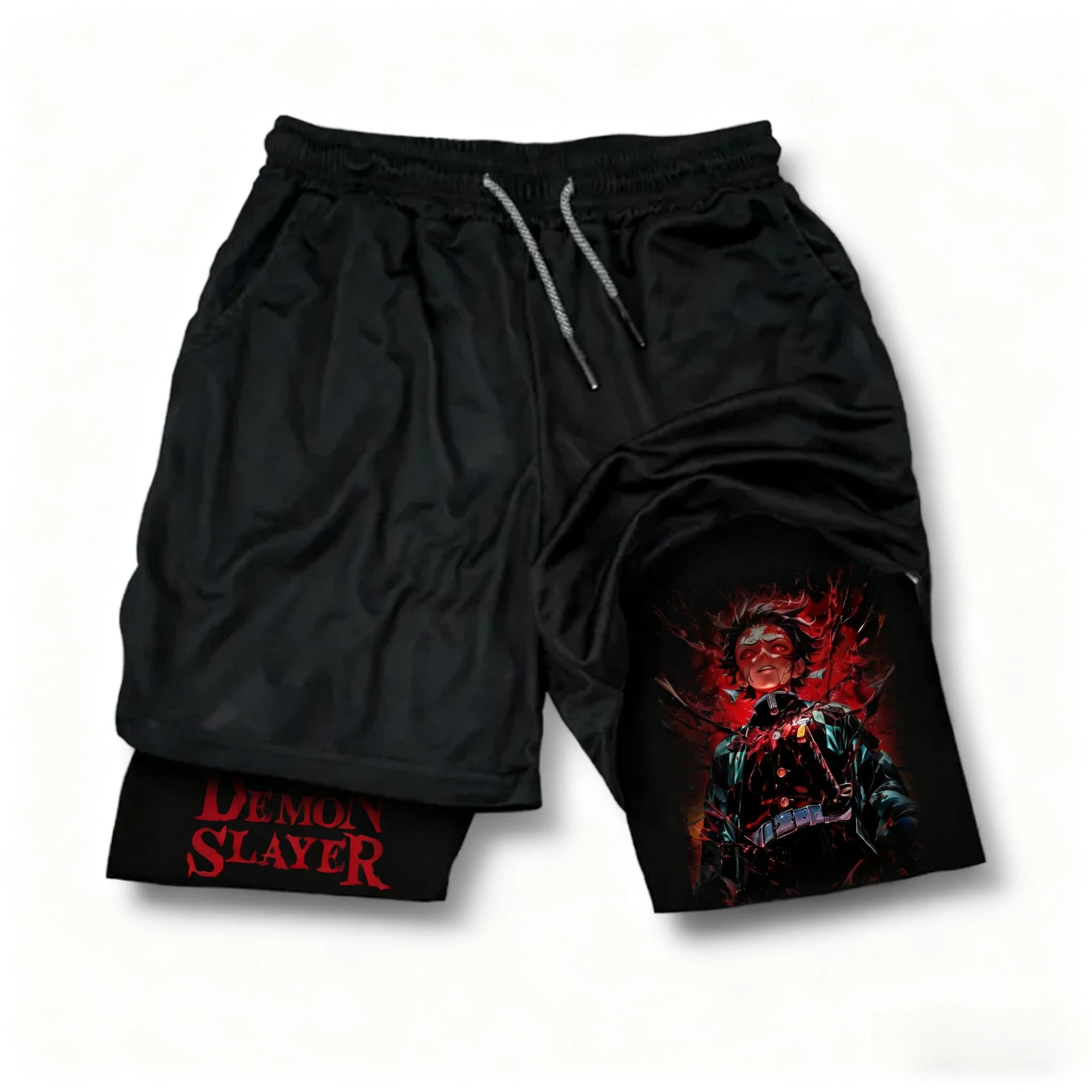 2-in-1 Demon Slayer Men's Sports Shorts, New Summer Models 2025, Print Souls, Fashion Fitness, Swimming, Hiking